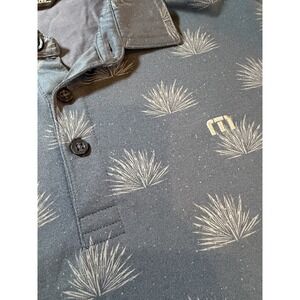 Travis Mathew Golf Performance Polo Shirt Short Sleeve Blue Agave Print Mens L